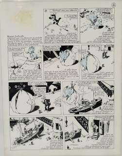 Edmond François Calvo (1892-1957), Moustache Et Trottinette, Planche Originale N°33 Du 4Ème Tome de La Série "Trombone" Aux Éditions Futuropolis En 1977, Encre de Chine Sur Papier Rehaussé Au Crayon Bleu, Dim. 37 X 28,5 Cm. |  | misc / divers