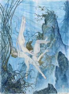 MANARA Les filles du Rhin Aquarelle pour cet hommage Ã  Richard Wagner. | Millon