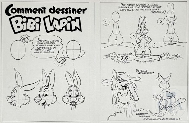 Disney / Bibi Lapin. Double Planche Originale. Encre de Chine. Tbe+. 40 X 27 Cm |  | Dagoty