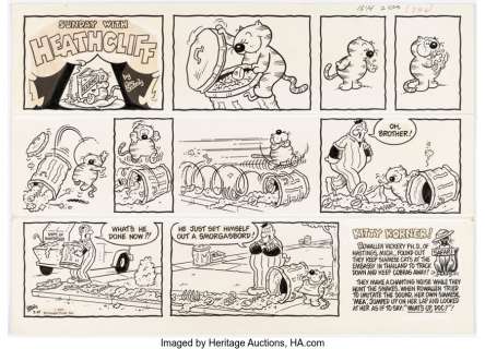 Gately, George - George Gately Heathcliff Sunday Comic Strip Original Art dated 9-25-77 (McNaught Syndicate, 1977). ...