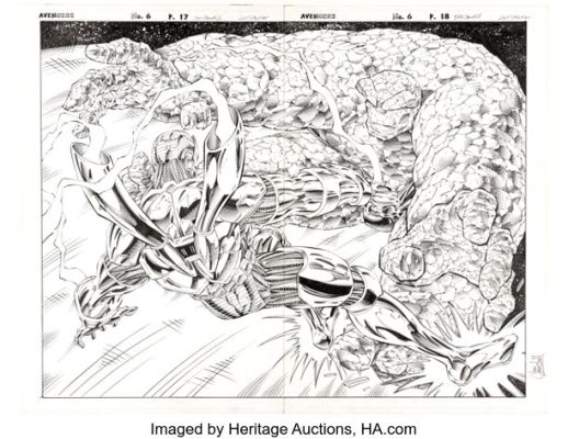 Ian Churchill and Lary Stucker Avengers #6 Iron Man and Thing Double Splash Pages 17-18 Original Art (Marvel, 1997). | Heritage