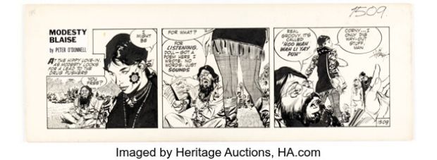 Jim Holdaway Modesty Blaise #1509 Daily Comic Strip Original Art (London Times Mirror, 1968).