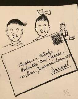 Suske en Wiske - Originele tekening - Suske en Wiske met redactie-adres ’Ons Volkske’ - (1951) | Catawiki