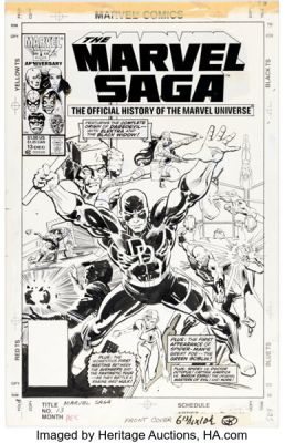 Keith Pollard and Klaus Janson The Marvel Saga the Official History of the Marvel Universe #13 Cover Original Art (Marvel, 1986).