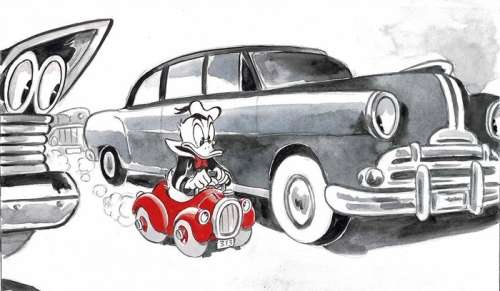 Donald Duck in the City - Original Painting - Tony Fernandez  - Aquarelle Art | Catawiki