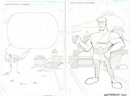 Drew Geraci, Jason Armstrong - Hooray For Hercules Coloring Book Pgs. 2 & 3 - Hercules in Olympus Dps - 1997 Signed