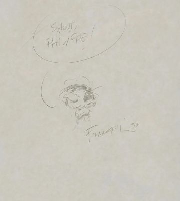 * Franquin - Dédicace... | Lot 555 - * Franquin - Dédicace : Dessin au crayon sur feuille... | Tessier Sarrou