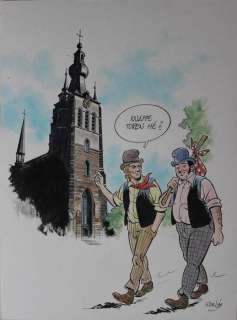 Robert en Bertrand - Originele tekening in kleur - Robert en Bertrand in Aarschot - Loose page - (1999) | Catawiki