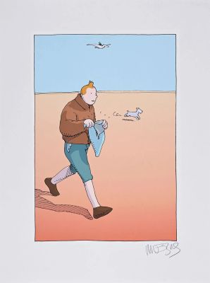 Moebius. Hommage... | Lot 72 - MOEBIUS. Hommage à Tintin. Sérigraphie non numérotée,... | Coutau Bégarie