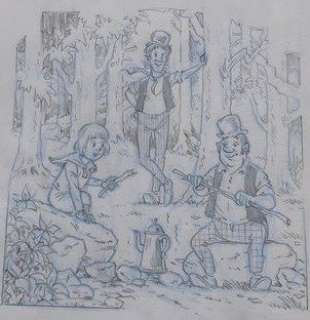 Robert en Bertrand - Originele tekening voor ex-libris luxe uitgave Uitgeverij Adhemar | Catawiki