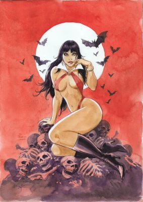 Vampirella on the Throne of Skulls (Dynamite Original Production Cover) | Corner4art