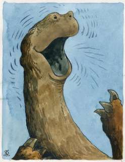 Dulieu, Jean (Oort, Jan van) - Originele aquarel - â€œLachende Dinoâ€ uit Paulus de Boskabouter - [jaren 1960] | Catawiki