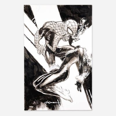 Larry Stroman | Spider-Man and Black Cat Original Art Illustration | Landry Pop Auctions