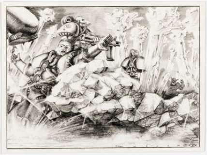 Tony Hough Warhammer 40K - Chapter Approved 1988 Edition Page 32 Illustration Original Art (Games Workshop, 1988). (Total: 2 Items)