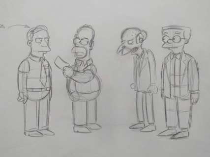 The Simpsons - Original drawing of Homer Simpson, Mr. Burns and Smithers - Unique | Catawiki