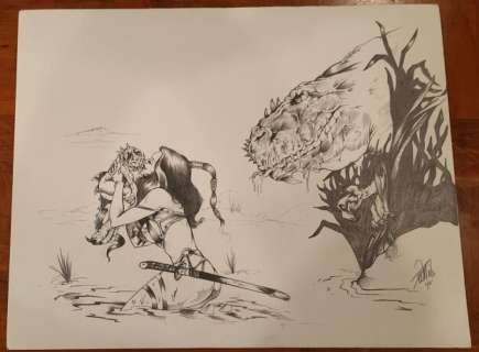 Dave Miller | Dinosaur Warrior Woman Published, 11 x 14, 1995 | High Quality Comics