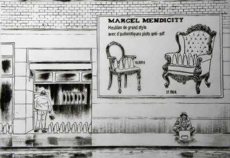 « Faut pas prendre les cons pour des gens » – Marcel Mendicity – Illustration Originale – Emmanuel Reuzé | Zic et Bul