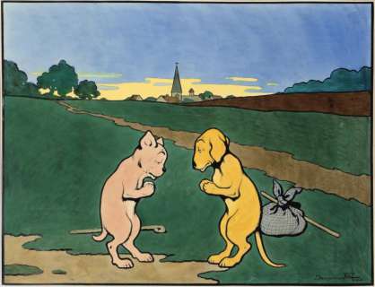 Rabier Benjamin - L‘ANGÉLUS Somptueuse aquarelle de début 1900 (qui&hell