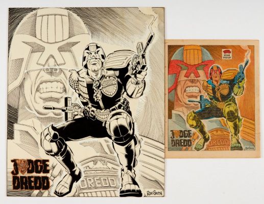 Lot 90 - Judge Dredd original back cover artwork (1982) drawn and signed by Ron…