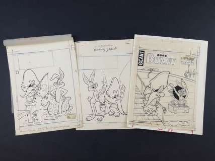 Guido Scala | Guido Scala - 3x Copertine Originali "Bugs Bunny & Sam il Pirata" - Page volante - Exemplaire unique | Catawiki