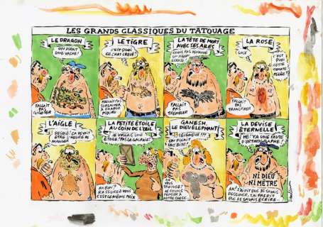 Vuillemin, Philippe | Vuillemin, Philippe - Dessin original + crayonné + mise en couleur originale - Les Grands Classiques du Tatouage - (2019) | Catawiki
