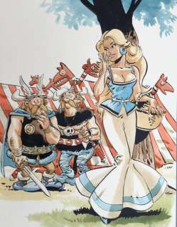 Meynet, Félix | Meynet, Félix - Dessin original couleur - Hommage Ã  Astérix et Uderzo - Falbala et les Normands | Catawiki