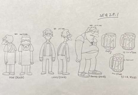 20Th Century Fox Animation | The Simpsons Game - Moe Lenny Barney - Original Character Model Drawing - Exemplaire unique | Catawiki