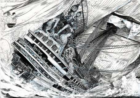 Guy Michel - Lot 457 - Le sang du dragon, dessin original à l’encre de chine.