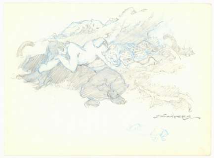 Tom Grindberg | Grindberg - A Sleeping Beauty with Leopards, Original
 Drawing, unknown date NO RESERVE | Russ Cochran