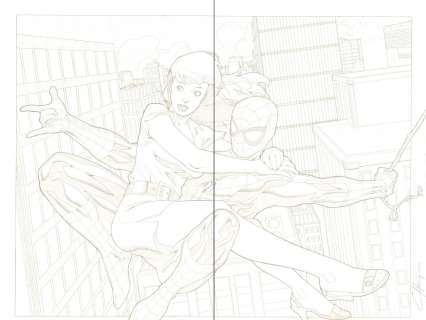 Clayton Henry - Spider-man rescuing mj pencil portfolio piece dps - 2008 signed