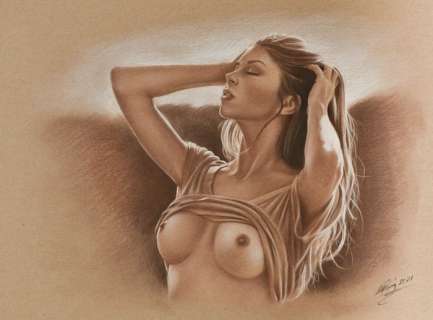 Denis Prenzel | Denis Prenzel - Original drawing - Pin-up - Angela - Size: 30 x 40 cm. | Catawiki