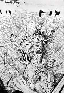 Trevor Von Eeden - Contest of Champions #4 Cover (Black Panther, Falcon, Torpedo, Union Jack Battling Fin-Fang-Foom!) 2015