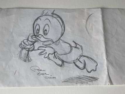 Patrick Block | Original pencil artwork by American Disney artist Patrick Block. NO RESERVE! - Running Dewey - Page volante - (2008) | Catawiki