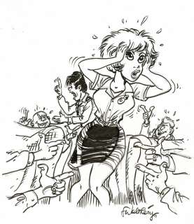 François Walthéry | Natacha Les nomades du ciel, dessin original à l’encre de chine reprenant la couverture de l’album (cachet de Walthéry au verso). | Septimus