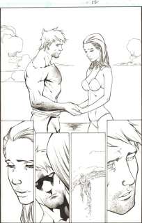 Ale Garza, Sal Regla | Michael Turner’s Fathom #10 P.22 - Guy And Hot Babe Holding Hands Splash - 2010 Signed | Anthony’s Comic Book Art