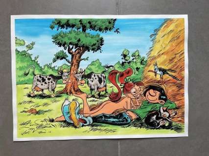 Leonardo Di Matteo | Guust Flater - Originele tekening - Hommage aan Franquin - romantische scène Guust Flater | Catawiki