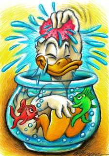 Joan Vizcarra | Donald Duck - Fishbowl Bubble Bath - Original Drawing - Joan Vizcarra | Catawiki