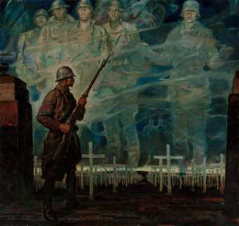 Herbert Morton Stoops (American, 1888-1948)
 Who Goes There, World Peaceways advertisement, 1939
 Oil on canvas
 34 x 36... | Heritage