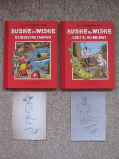 Willy Vandersteen | Suske en Wiske 51 + 52 - De Sissende Sampam + Sjeik El Ro-Jenbiet - Rode Klassiek Reeks - 2x fraaie pentekening Paul Geerts - Cartonné - Réédition - (1999) | Catawiki