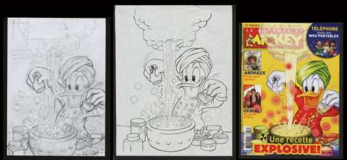 Walt Disney Studio France - | Donald Duck - 2 Projets de la couverture du Journal de Mickey 2952 crayon et encre de chine - Page volante - EO - (2009) | Catawiki