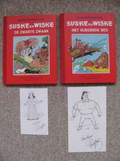 Willy Vandersteen | Suske en Wiske 38 + 39 - De Zwarte Zwaan + Het Vliegende Bed - Rode Klassiek Reeks - 2x fraaie pentekening Paul Geerts - Cartonné - Réédition - (1997) | Catawiki