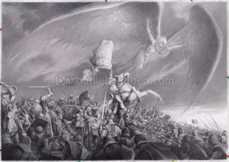 Paul & Gaëtan Brizzi - illustration originale - Jeanne d‘Arc guidant ses hommes au combat