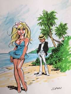 Dany | Dany - Dessin original couleur - Colombe sur la plage | Catawiki