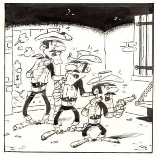 Morris | Lucky Luke, illustration Ã  l’encre de Chine réal… | Banque Dessinée