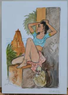 Charles, J.F. | Charles, J.F. - Aquarelle originale - La Fille au sari vert | Catawiki