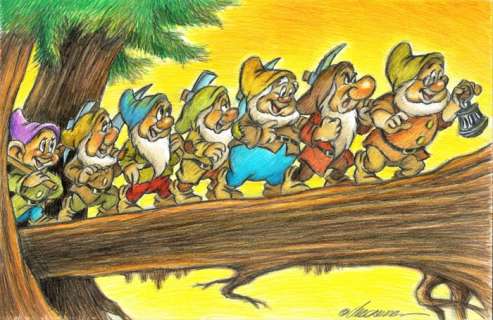 Joan Vizcarra | The Seven Dwarfs : Heigh Ho! - Original Drawing - Joan Vizcarra - 50 x 32 cm - Pencil Art | Catawiki