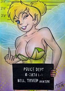 Alvin Silvrants | Sexy Tinkerbell Police Dept. - Original drawing in colour by Alvin Silvrants | Catawiki