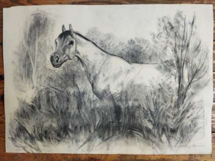 Guido Buzzelli | dessin original - cavallo grigio in boscoglio - (1975) | Catawiki