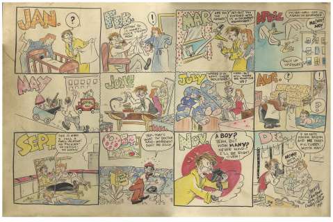 Sheldon Mayer Hand-Drawn 1944 Calendar -- The Year His Two Children Were Born Who Inspired ’’Sugar and Spike’’ | Nate Sanders