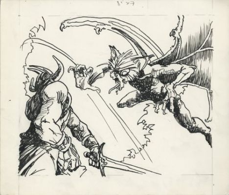 Guillaume Sorel | Illustration, Combat contre une gargouille | Galerie 9ème Art